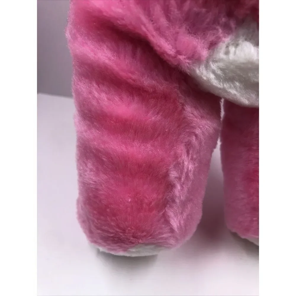 Vintage Pink white plush teddy bear Amusement Opryland Logo